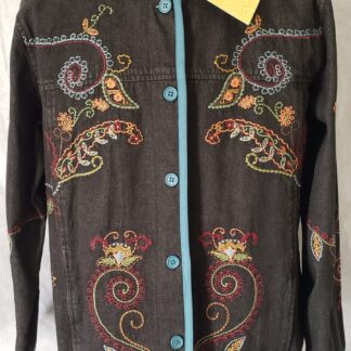 Boho Gray Denim & Co Paisley Embroider Button Jacket QVC Women Plus 1X Hippie