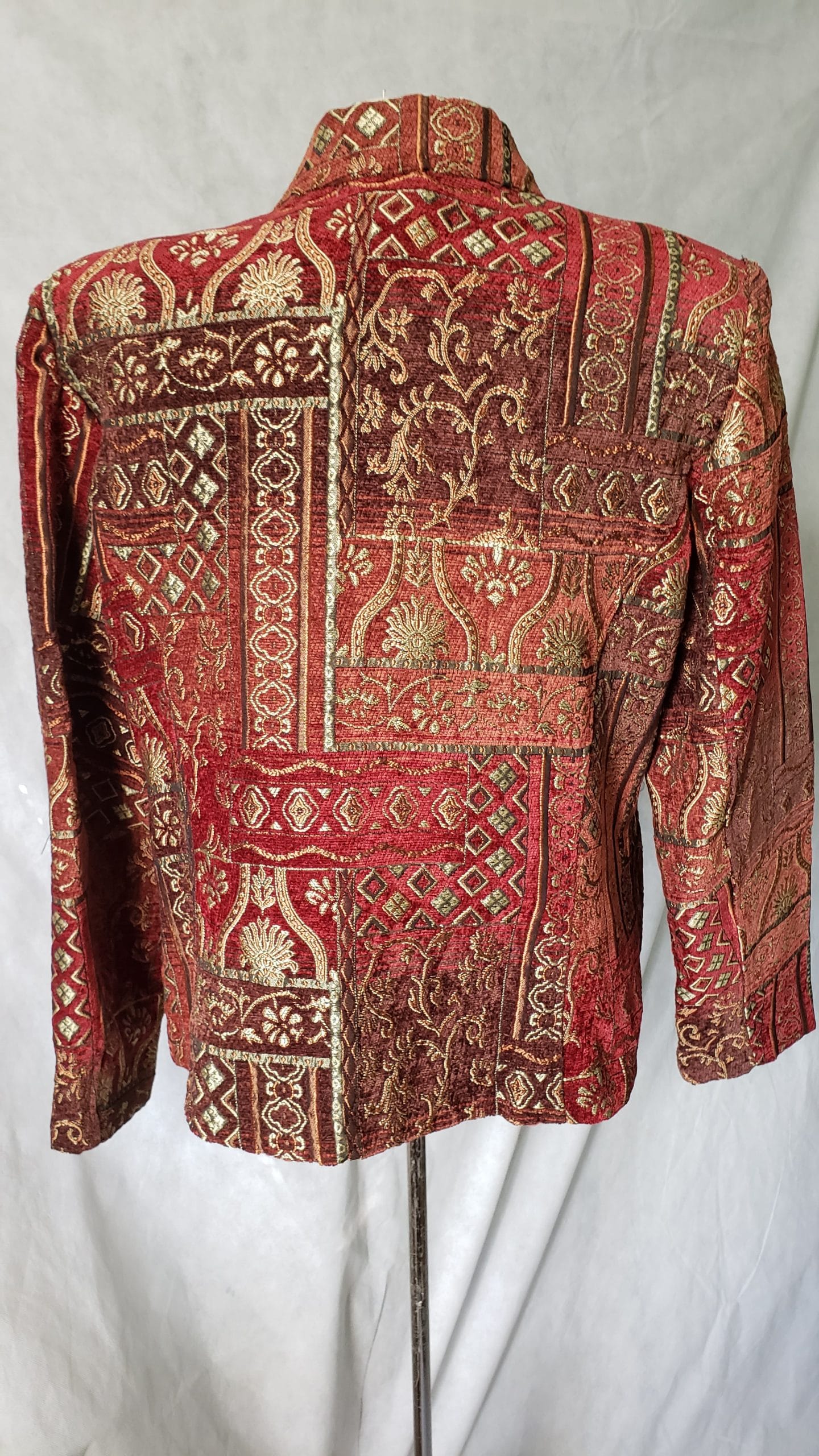 Renaissance Embroidered Jacket Collared Red Brocade Gold Zipper Blazer Women L - Image 11