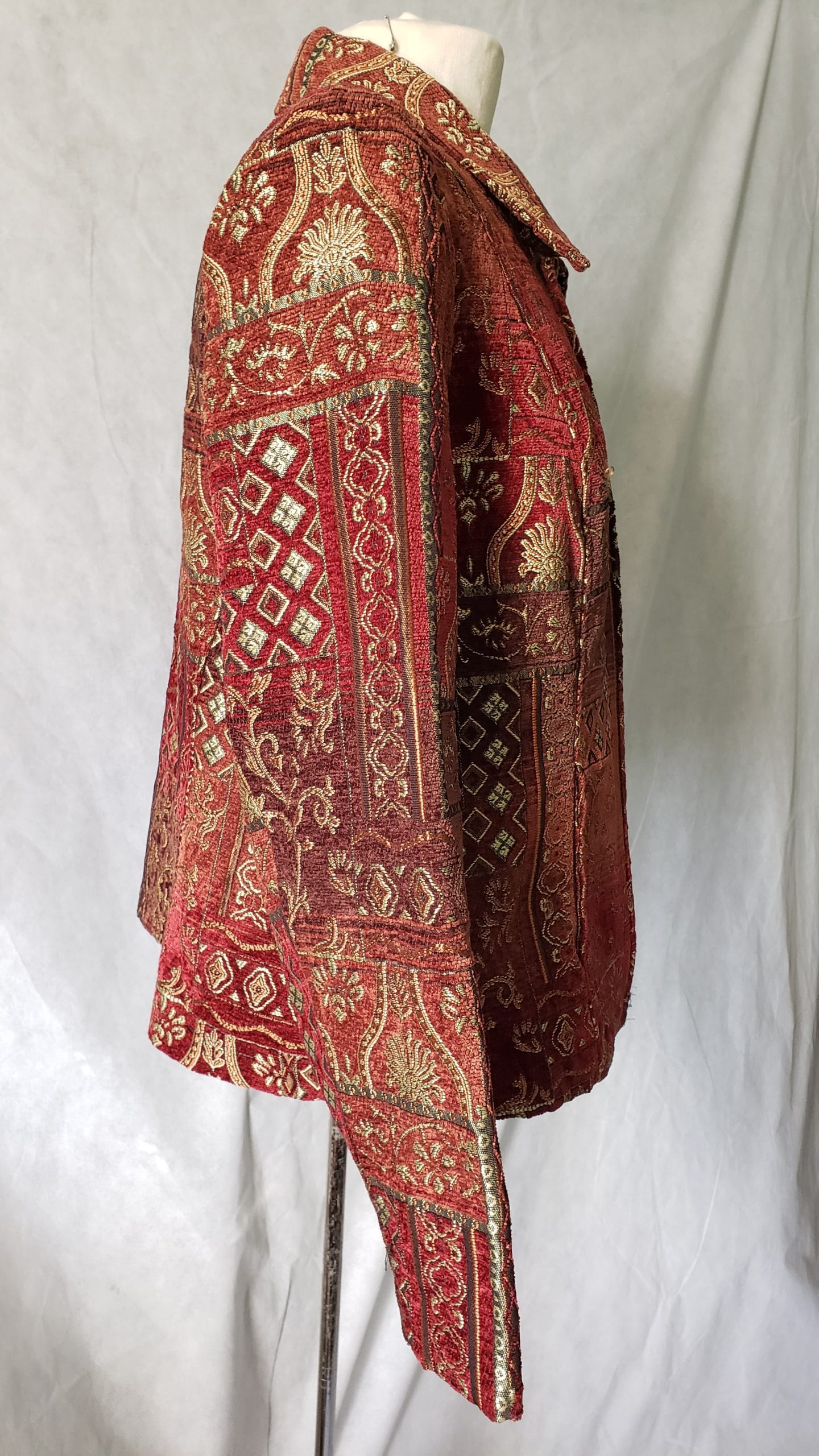 Renaissance Embroidered Jacket Collared Red Brocade Gold Zipper Blazer Women L - Image 12