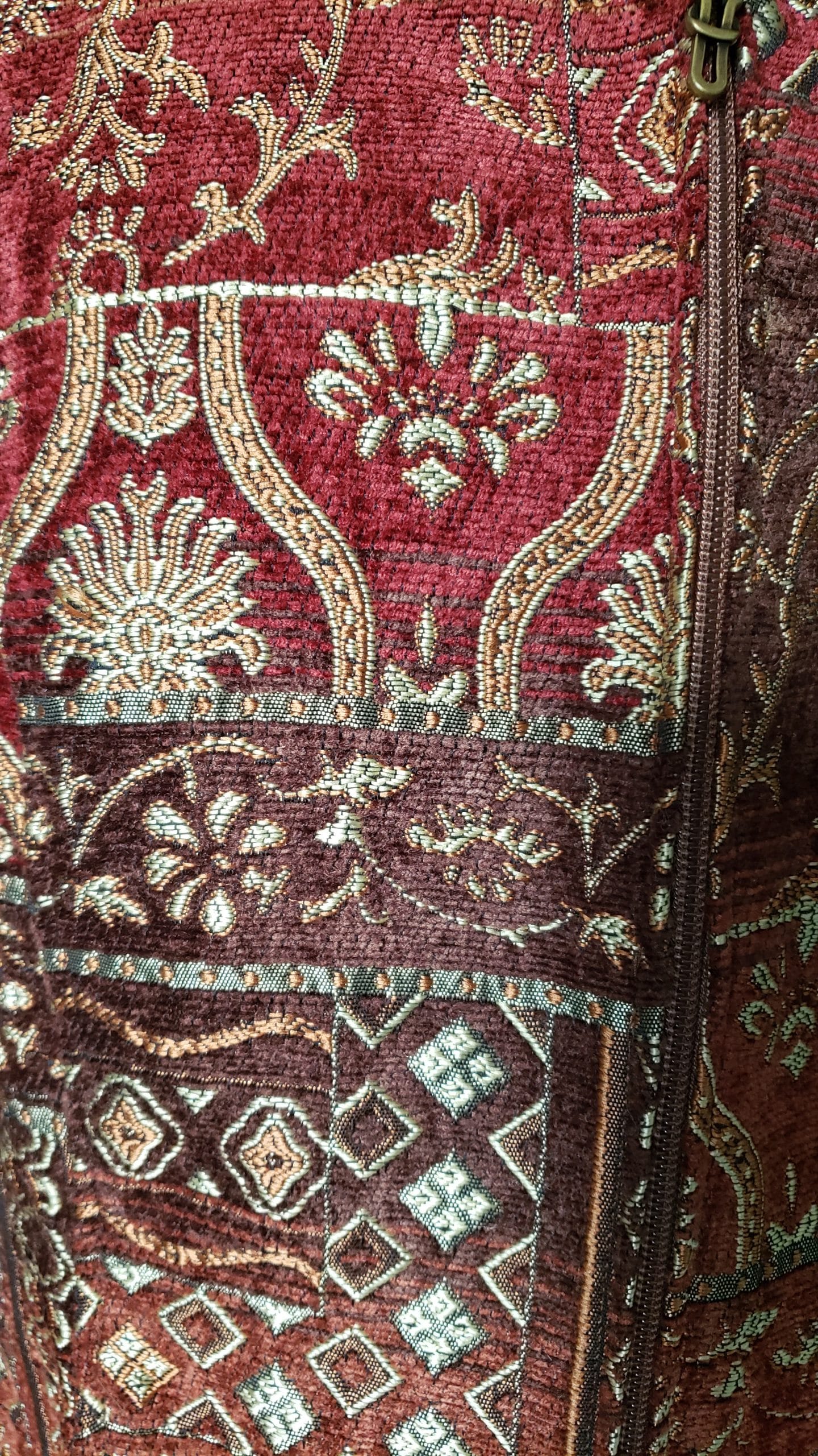 Renaissance Embroidered Jacket Collared Red Brocade Gold Zipper Blazer Women L - Image 14