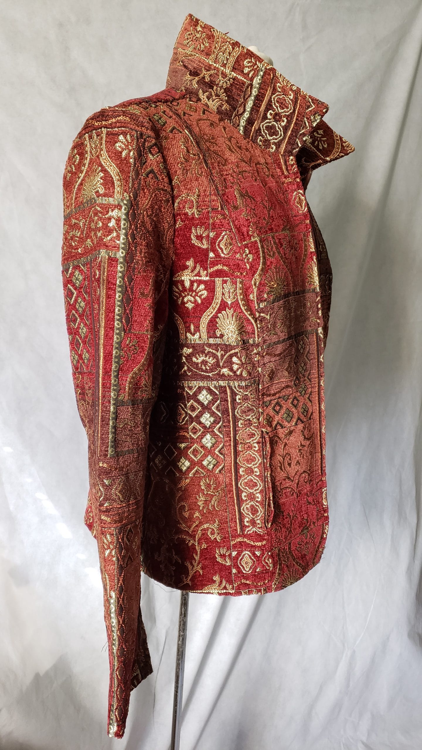 Renaissance Embroidered Jacket Collared Red Brocade Gold Zipper Blazer Women L - Image 16