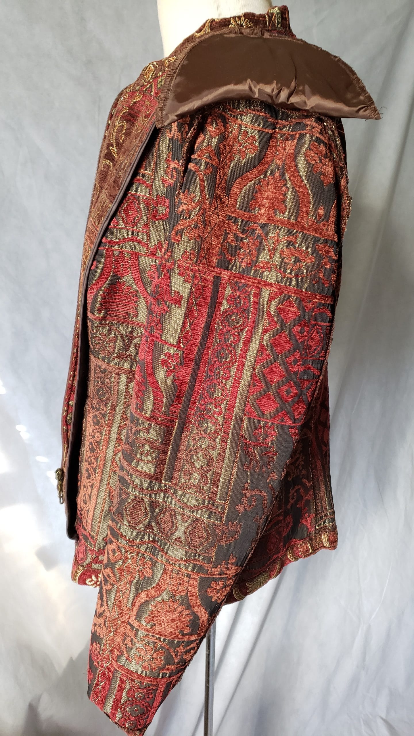 Renaissance Embroidered Jacket Collared Red Brocade Gold Zipper Blazer Women L - Image 18