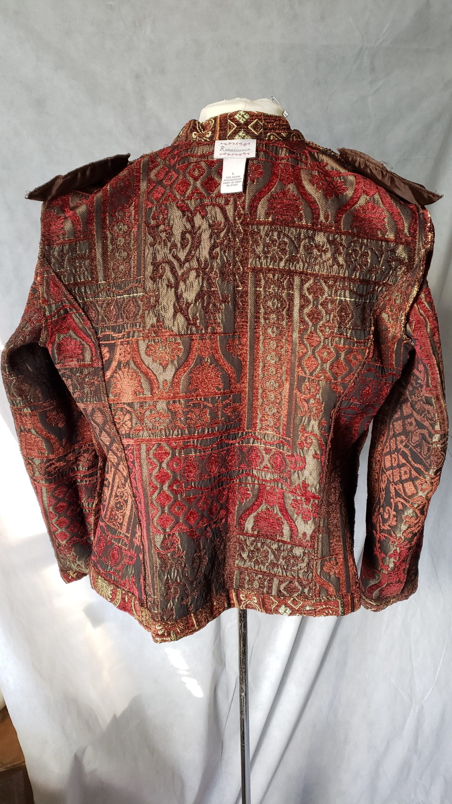 Renaissance Embroidered Jacket Collared Red Brocade Gold Zipper Blazer Women L - Image 19