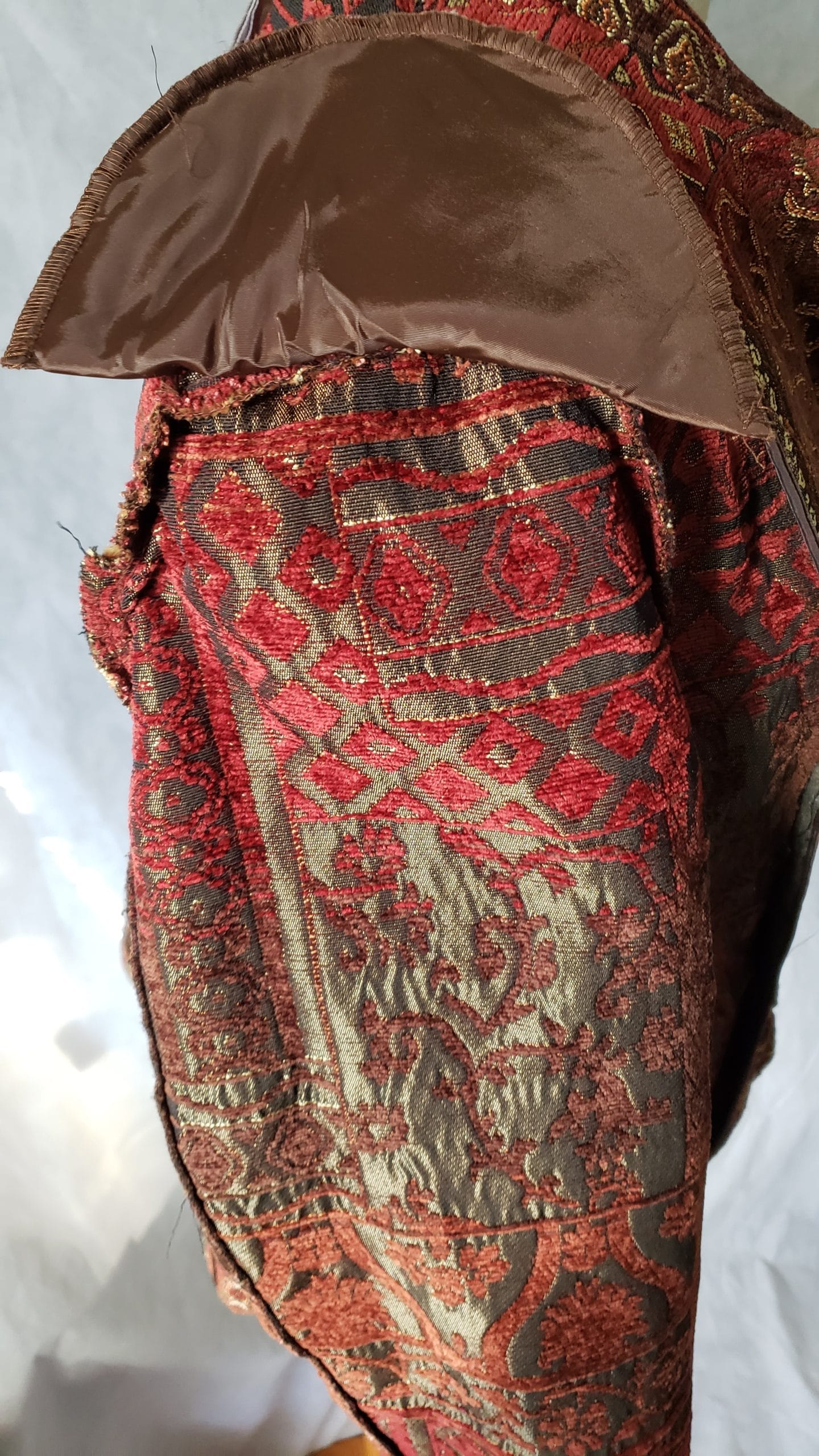 Renaissance Embroidered Jacket Collared Red Brocade Gold Zipper Blazer Women L - Image 22