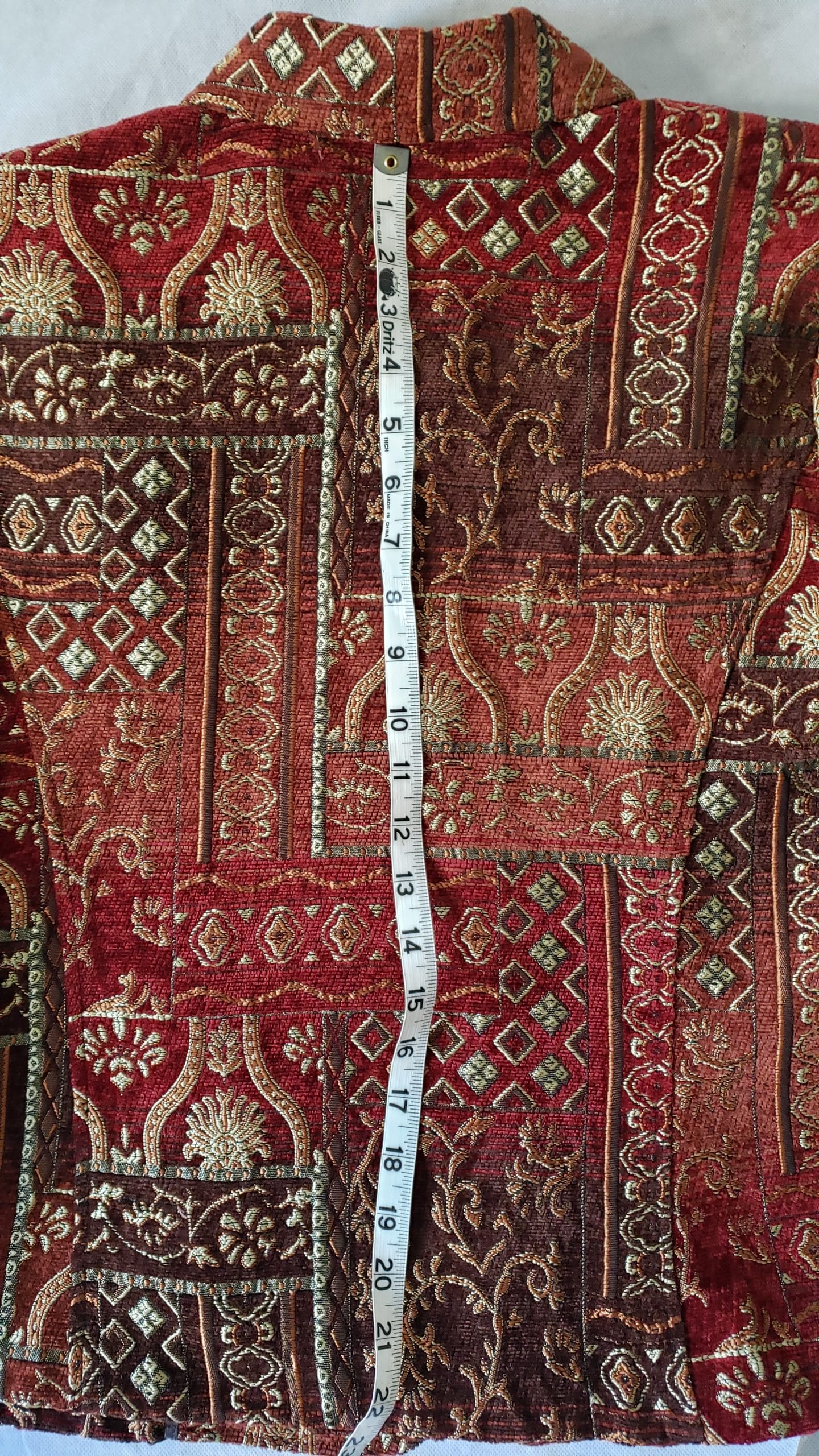 Renaissance Embroidered Jacket Collared Red Brocade Gold Zipper Blazer Women L - Image 4