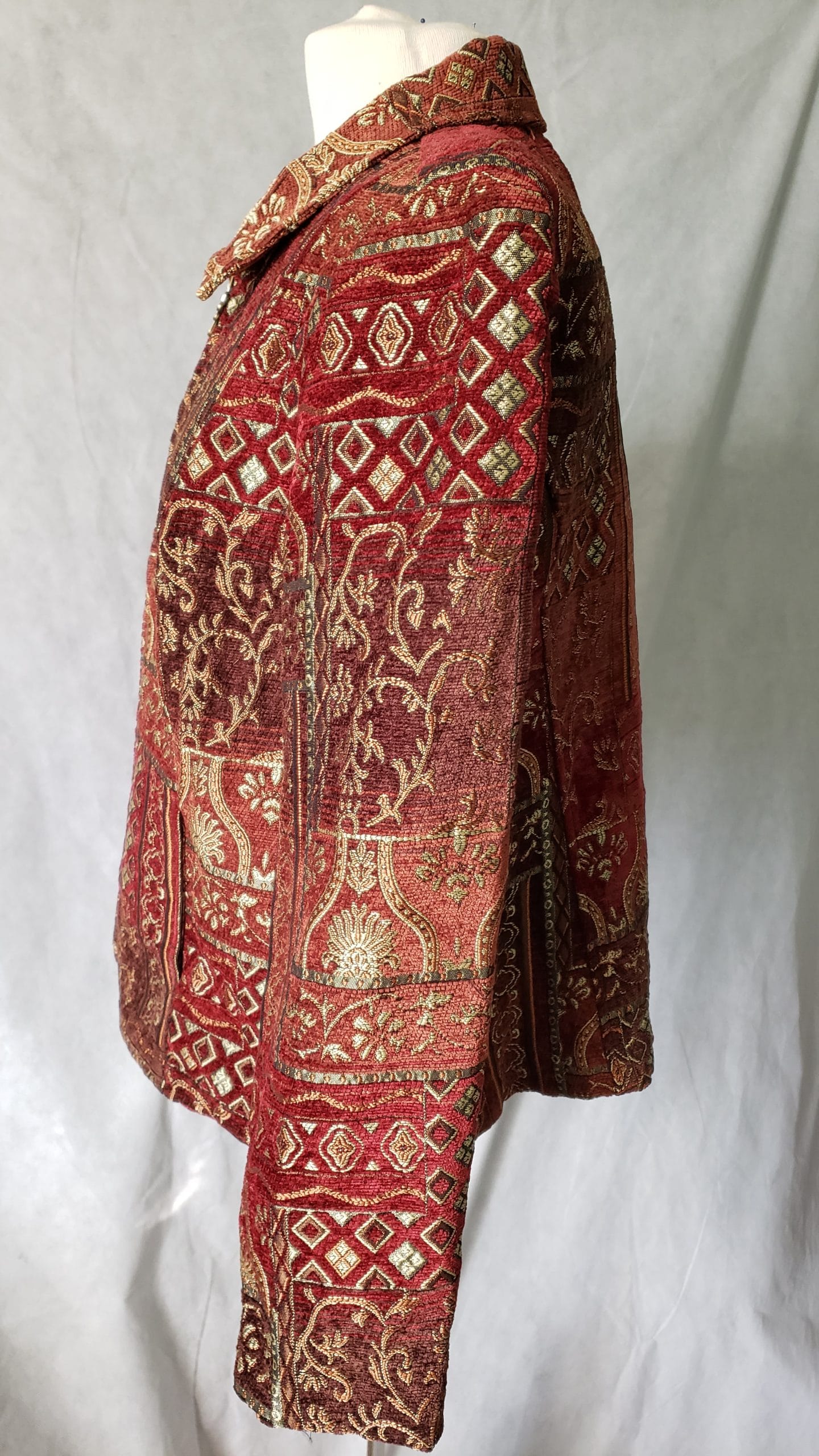 Renaissance Embroidered Jacket Collared Red Brocade Gold Zipper Blazer Women L - Image 10