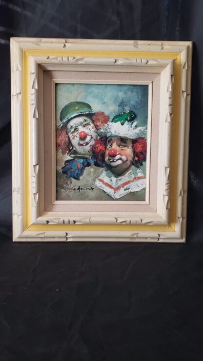 William Moninet Vintage Clown Duo Art Original Framed Matted Signed Oil Painting - Image 3