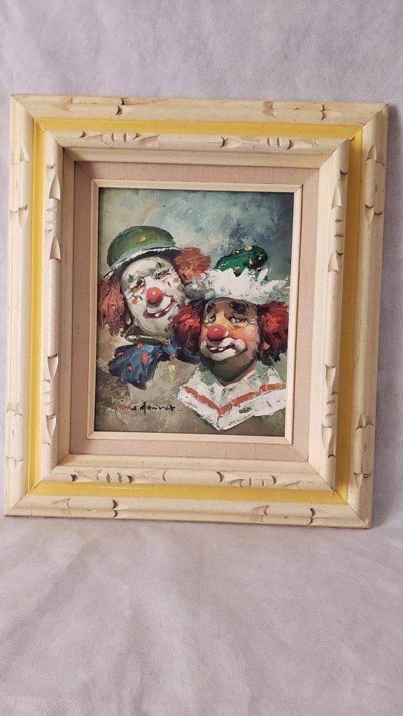 William Moninet Vintage Clown Duo Art Framed, Matted, Signed Oil Painting