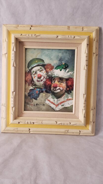 William Moninet 2 Clowns Art Original Signed Oil Painting