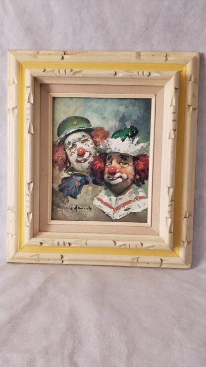 William Moninet Vintage Clown Duo Art Original Framed Matted Signed Oil Painting - Image 25