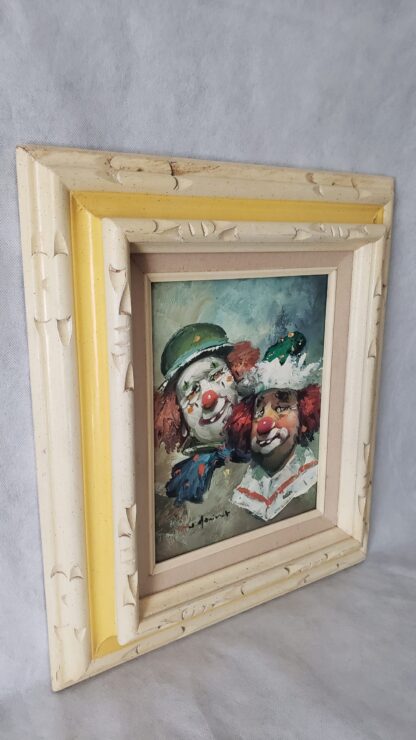 William Moninet Vintage Clown Duo Art Original Framed Matted Signed Oil Painting - Image 6