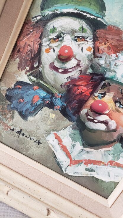 William Moninet Vintage Clown Duo Art Original Framed Matted Signed Oil Painting - Image 7