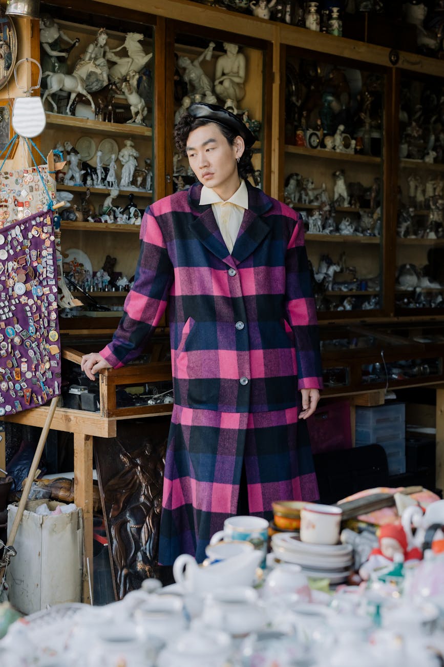 stylish man in purple coat