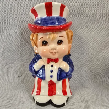 Uncle Sam Child Betsy Ross Piggy Bank Vintage Lefton Patriotic Ceramic Figurine - Image 14