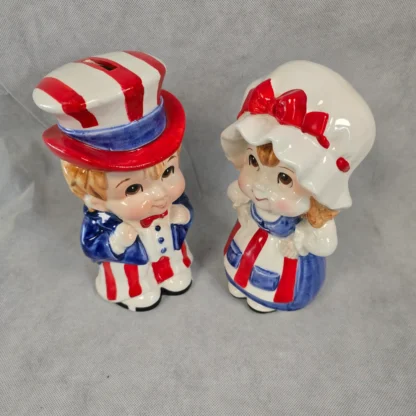 Uncle Sam Child Betsy Ross Piggy Bank Vintage Lefton Patriotic Ceramic Figurine - Image 2