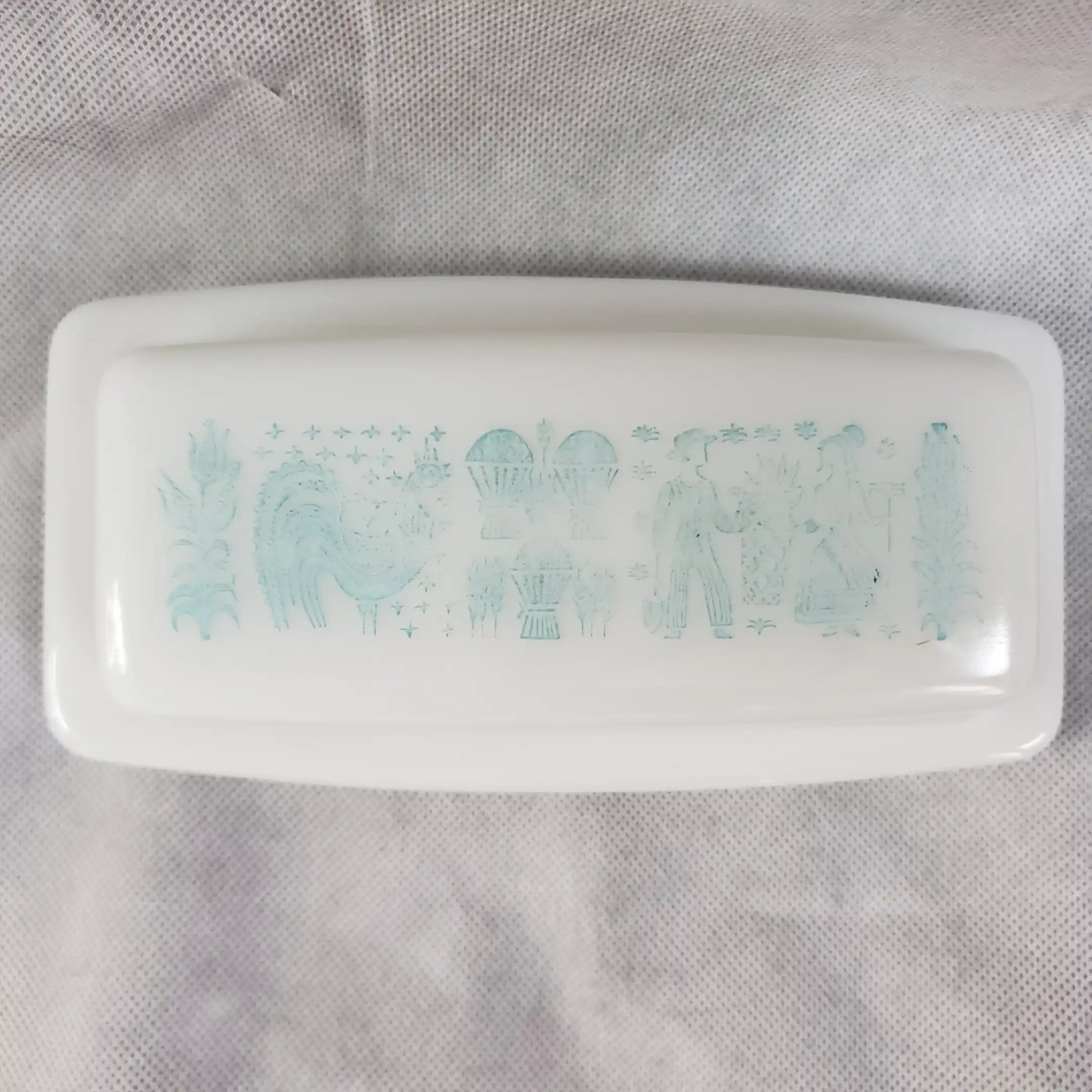 PYREX Butterprint Serve 'N Store Butter Dish Turquoise Amish Blue Vintage Milk Glass - Image 9