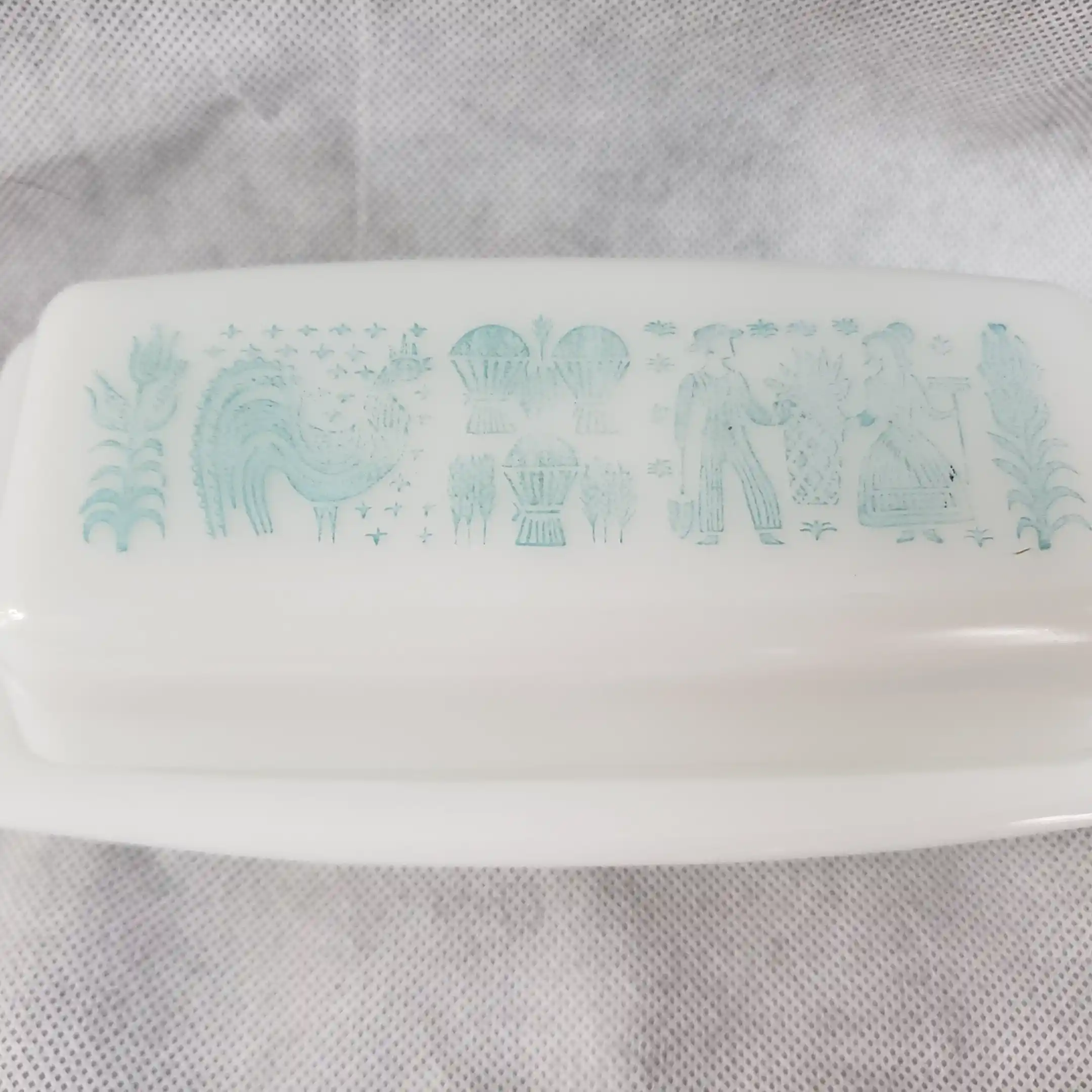 PYREX Butterprint Serve 'N Store Butter Dish Turquoise Amish Blue Vintage Milk Glass - Image 10