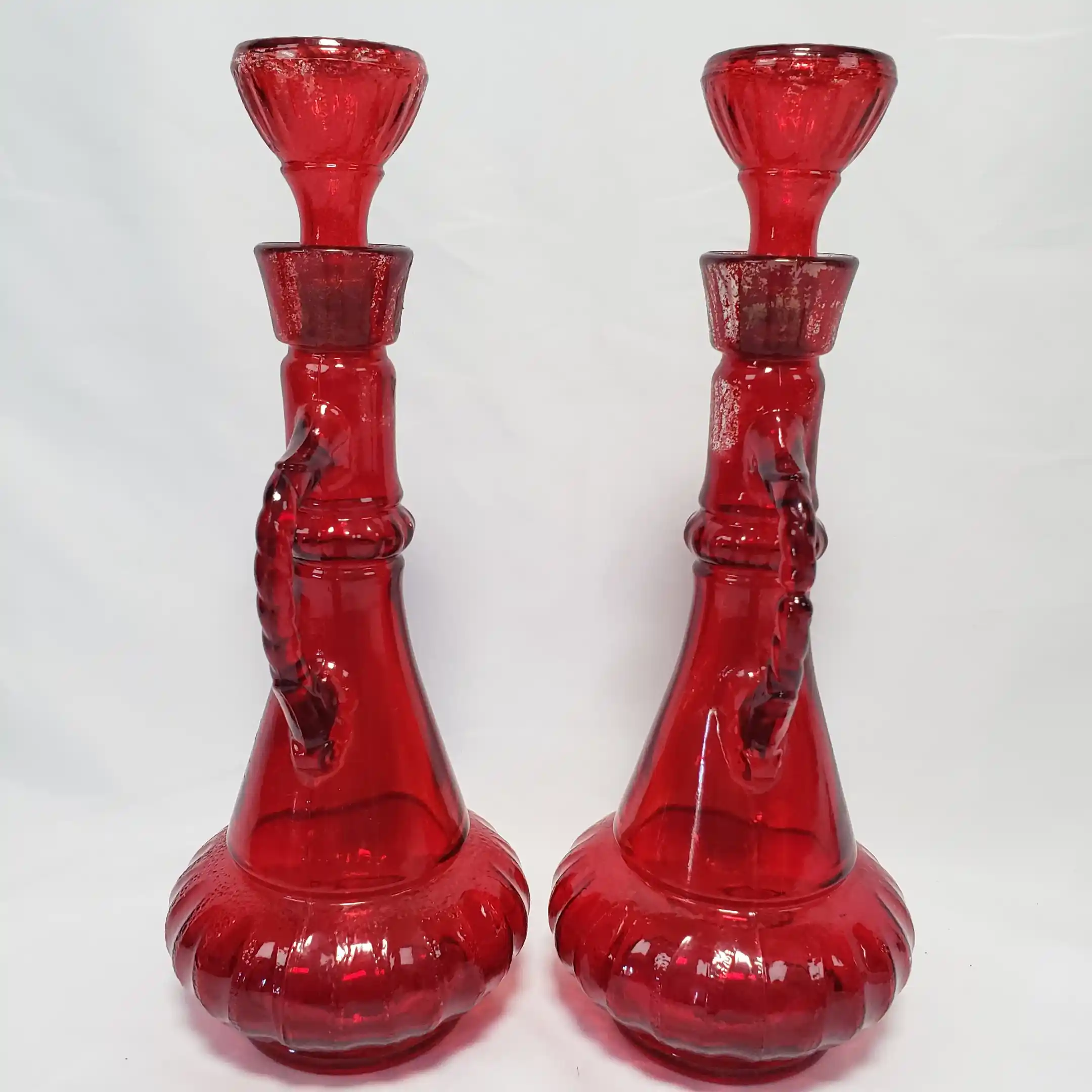 Ruby Flash Red Glass Genie In A Bottle Vtg I Dream of Jeannie 2 Liquor Decanters - Image 4